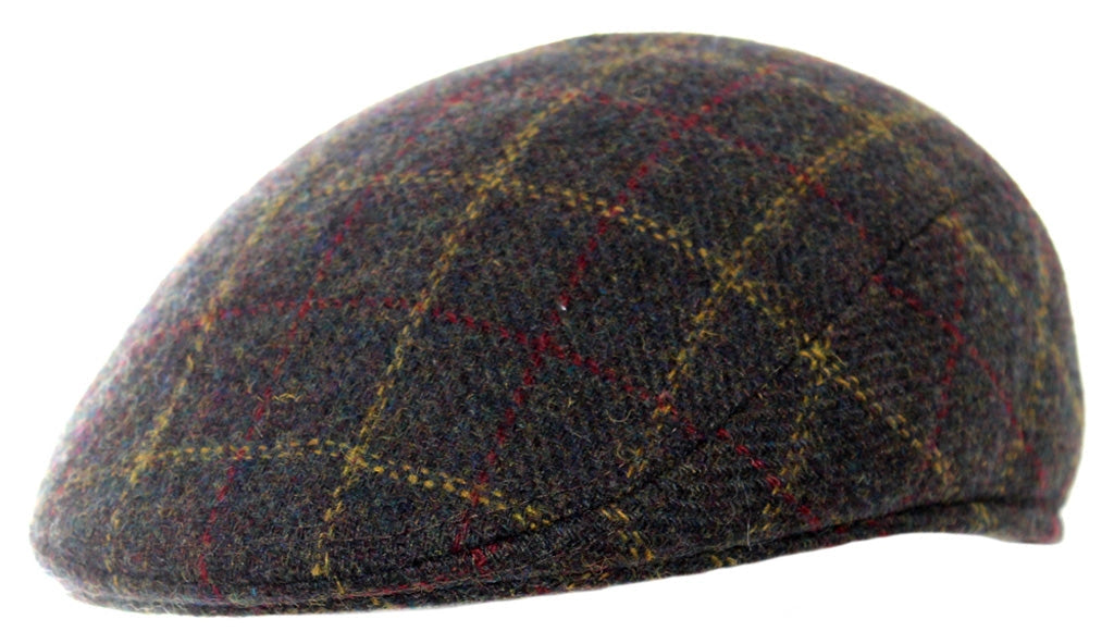 Coppola in lana verde scuro tweed con paraorecchie - Green Tweed Ear Flat Cap