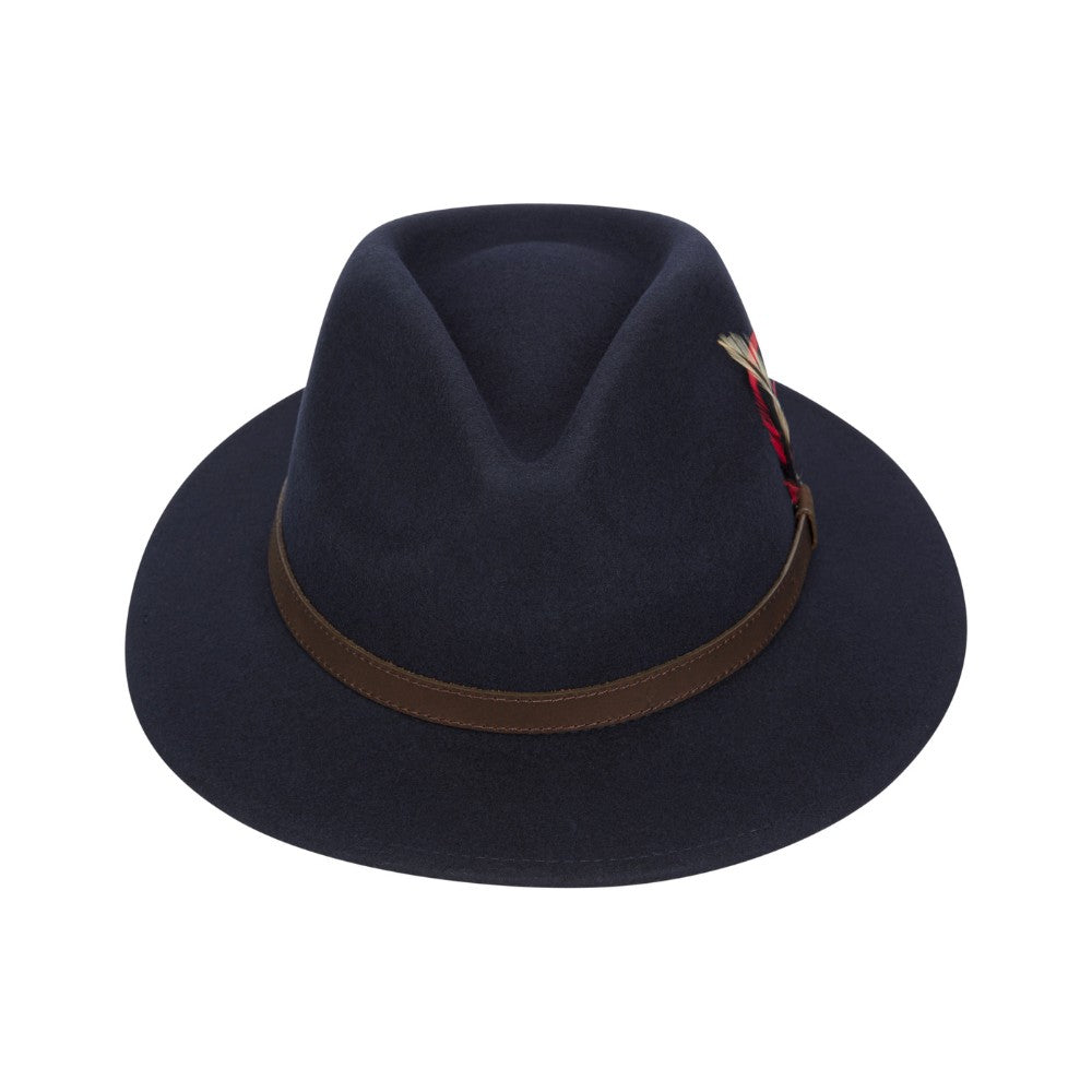 Cappello Fedora Unisex inglese in lana blu con piuma