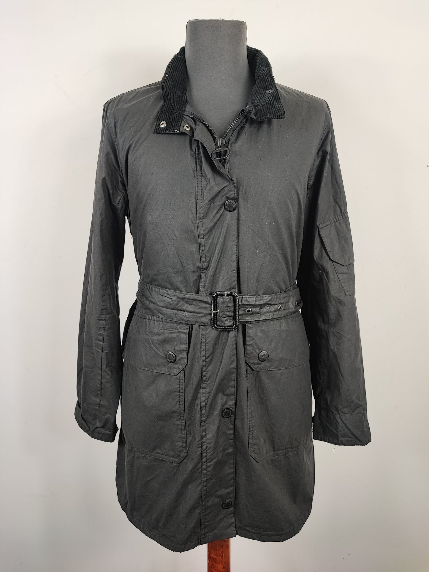 Giacca Barbour cerata nera Reel UNISEX UK16 tg. 46/48 Black Wax Reel jacket with belt size uk16
