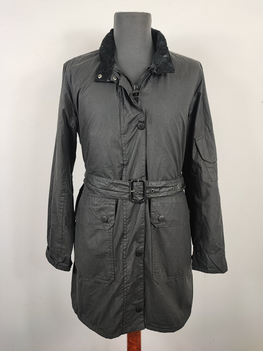Giacca Barbour cerata nera Reel UNISEX UK16 tg. 46/48 Black Wax Reel jacket with belt size uk16