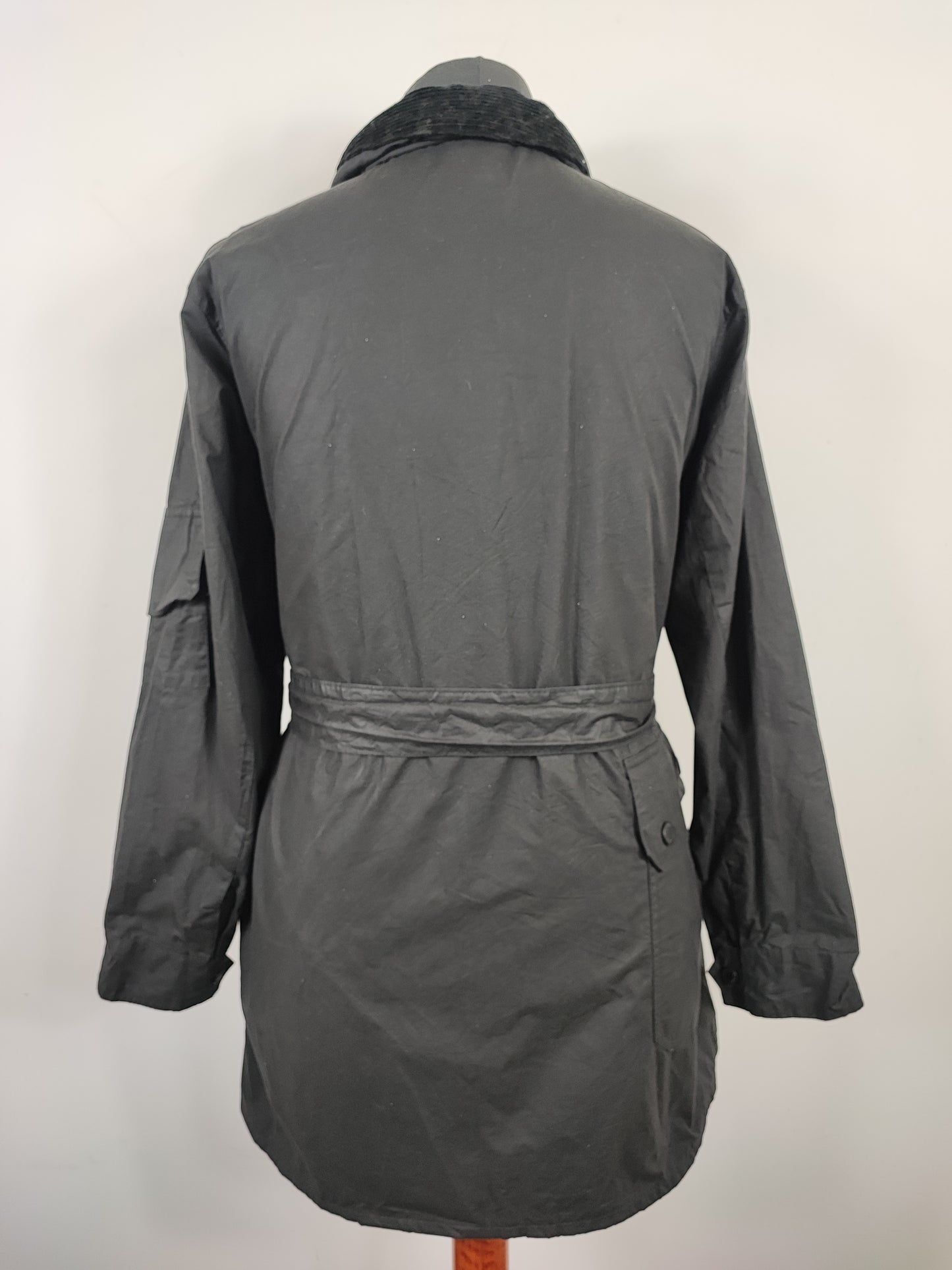 Giacca Barbour cerata nera Reel UNISEX UK16 tg. 46/48 Black Wax Reel jacket with belt size uk16