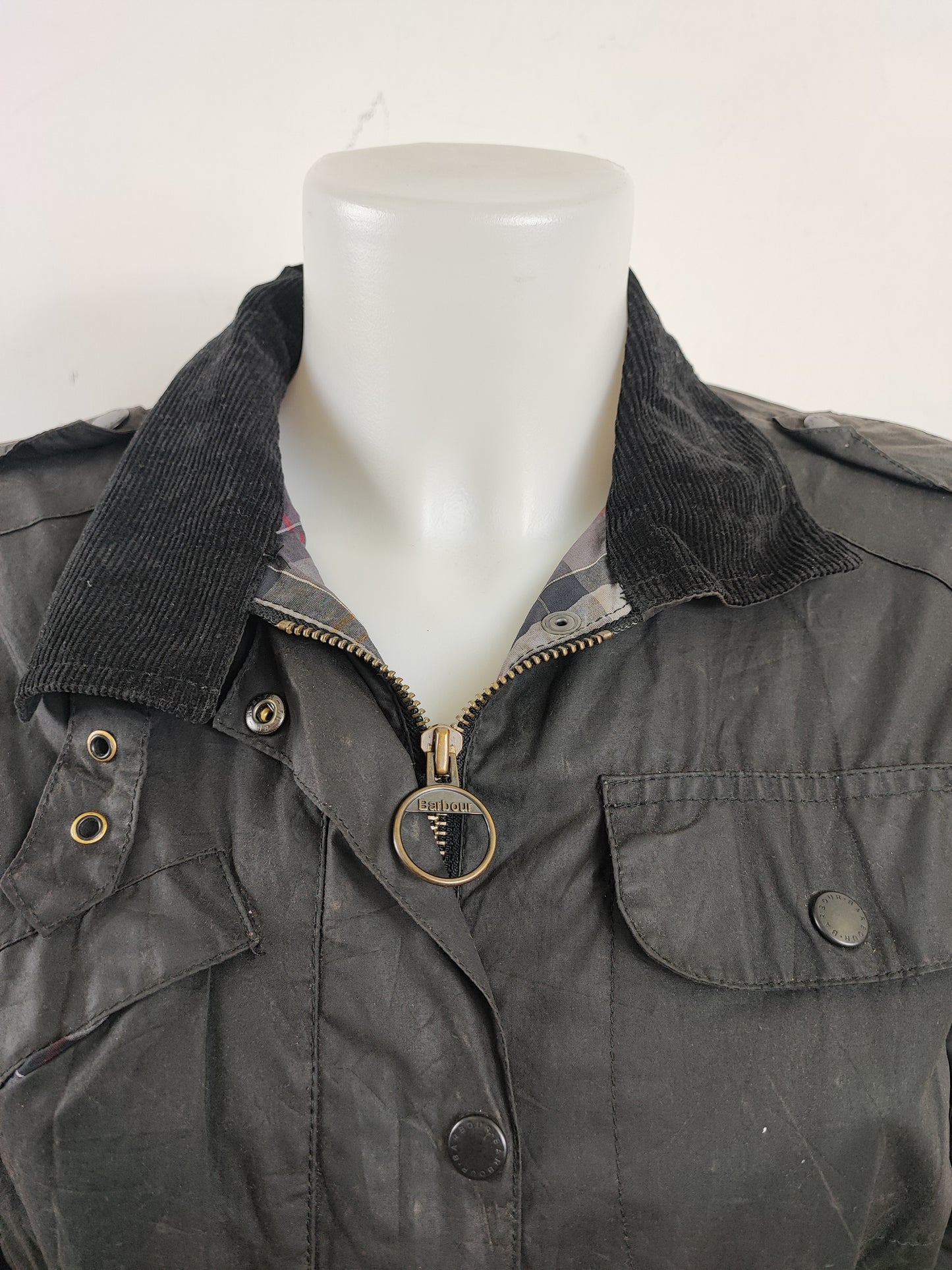 Barbour Giacca corta nera cerata Flyweight Amelia Medium Tg. 42 Black Wax Flyweight Amelia Uk12