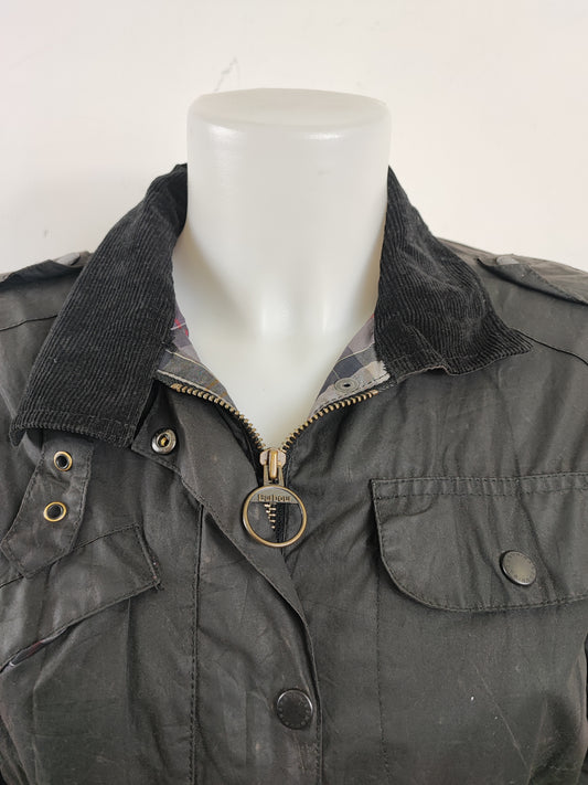 Barbour Giacca corta nera cerata Flyweight Amelia Medium Tg. 42 Black Wax Flyweight Amelia Uk12