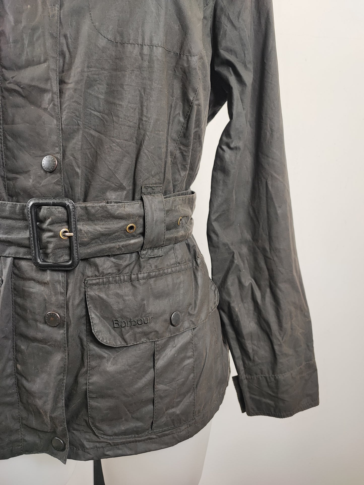 Barbour Giacca corta nera cerata Flyweight Amelia Medium Tg. 42 Black Wax Flyweight Amelia Uk12