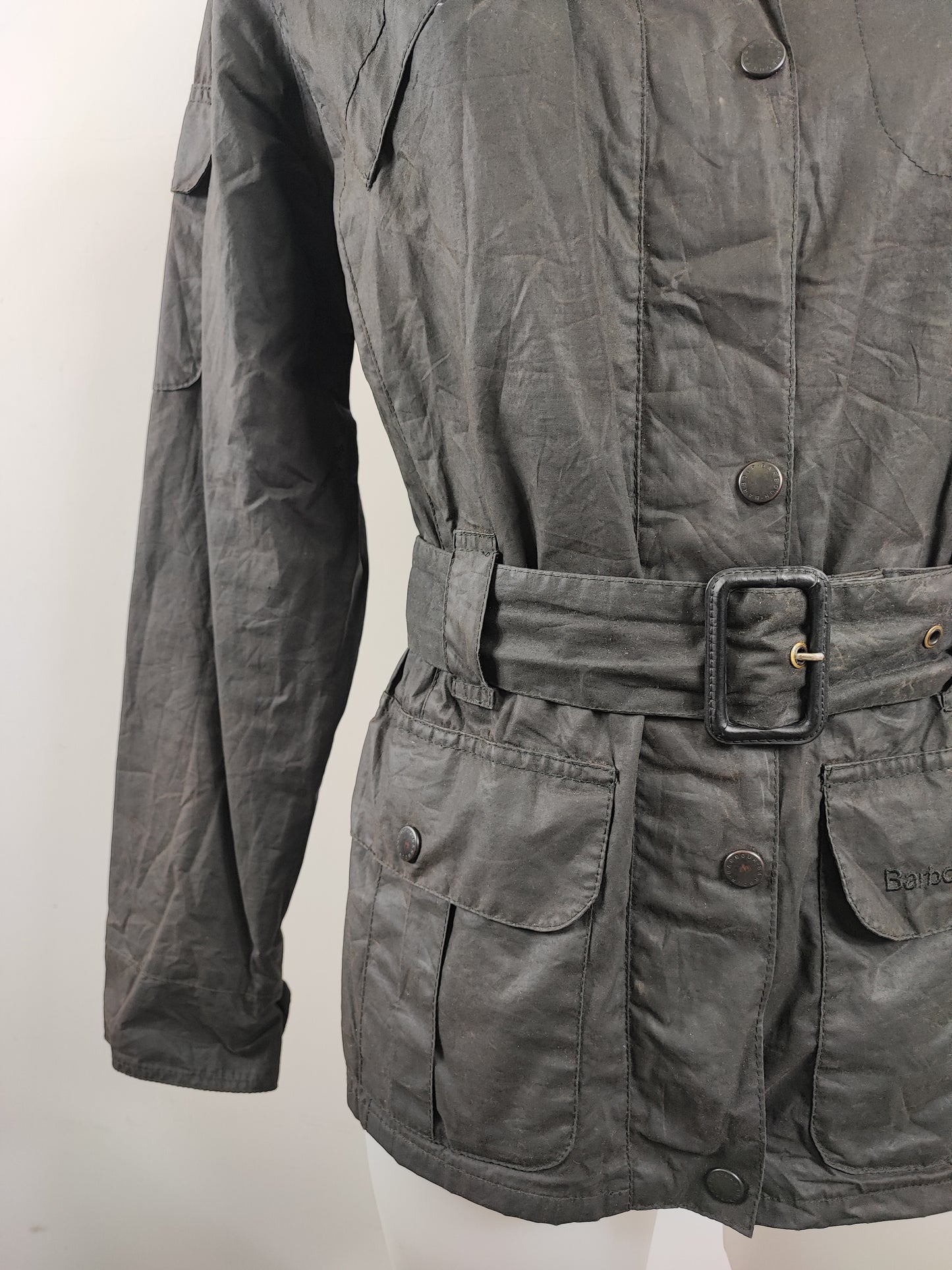 Barbour Giacca corta nera cerata Flyweight Amelia Medium Tg. 42 Black Wax Flyweight Amelia Uk12