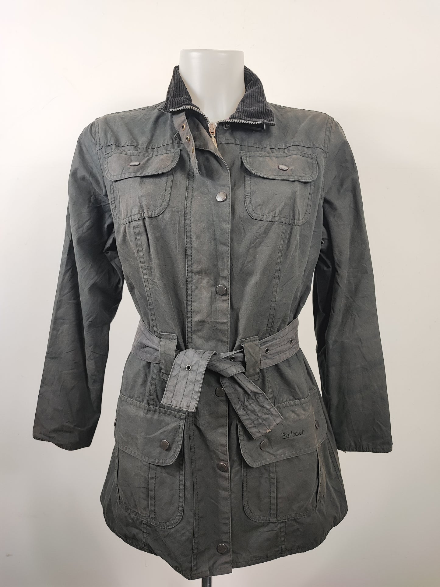 Barbour Giacca nera donna Utility Medium 42 Lady black Utility Mac wax Jacket size uk12