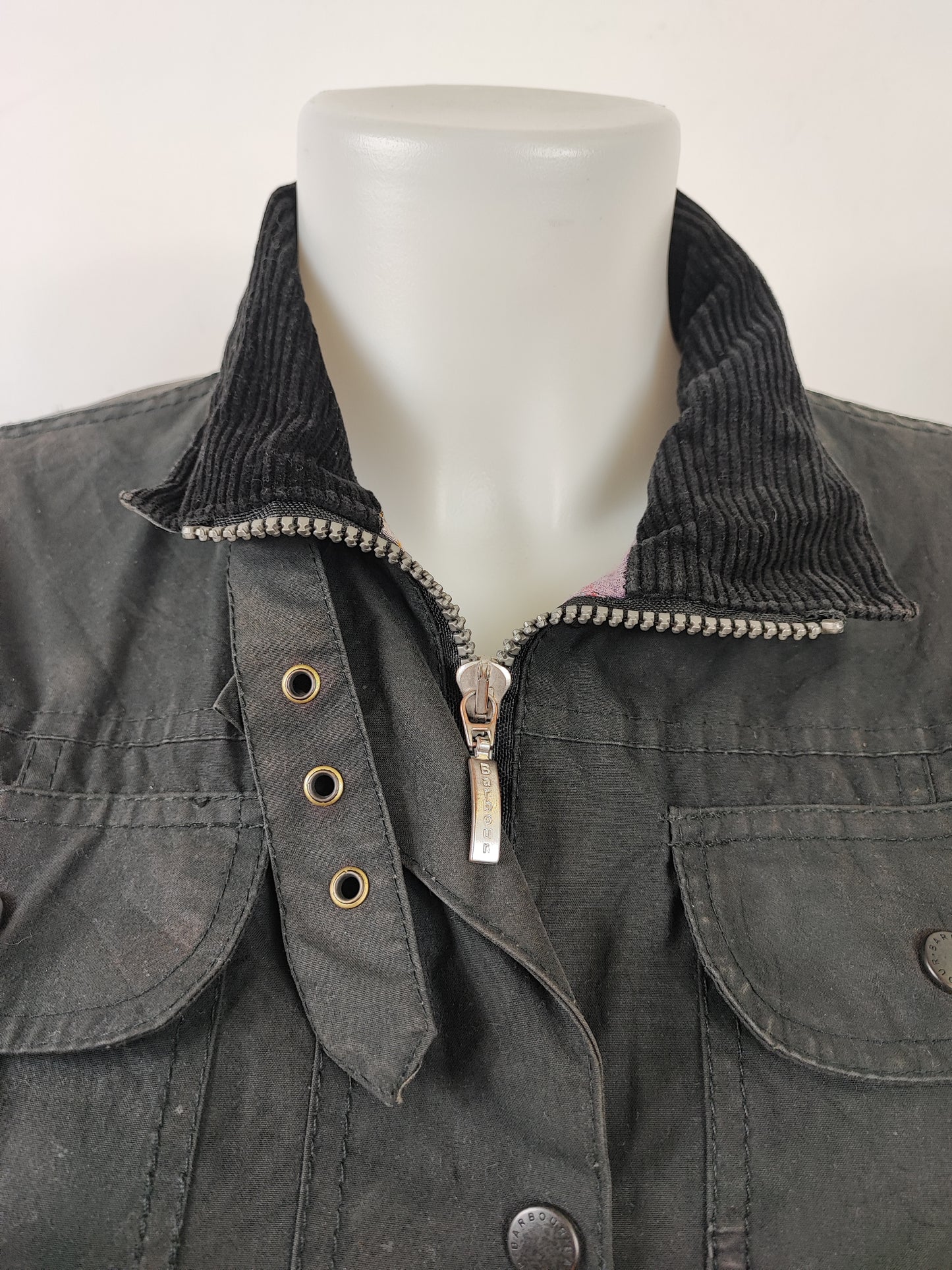Barbour Giacca nera donna Utility Medium 42 Lady black Utility Mac wax Jacket size uk12