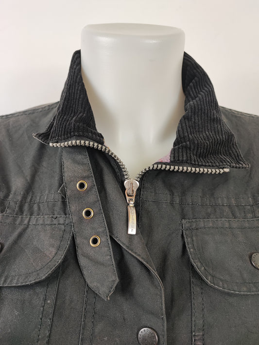 Barbour Giacca nera donna Utility Medium 42 Lady black Utility Mac wax Jacket size uk12