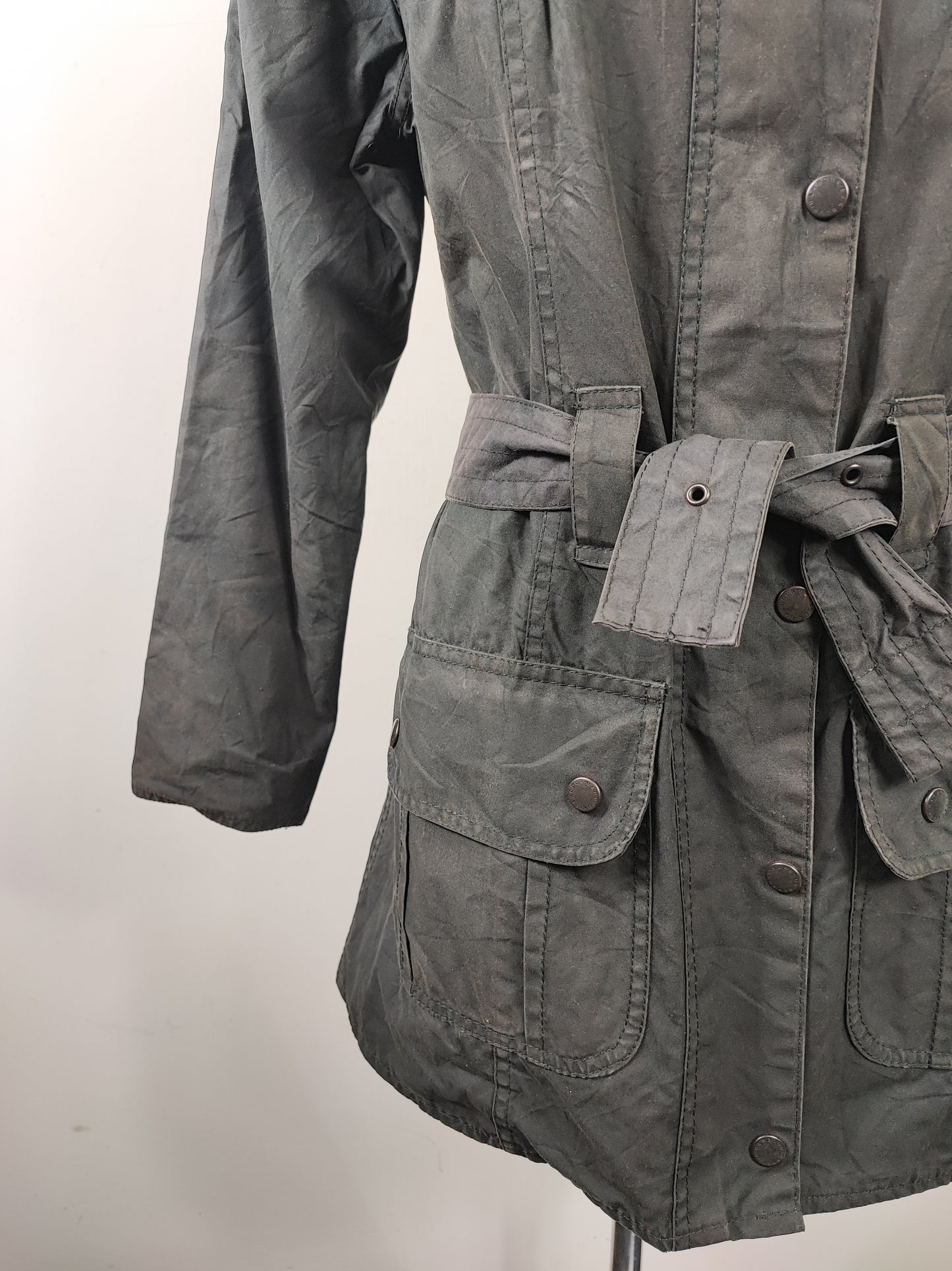 Barbour Giacca nera donna Utility Medium 42 Lady black Utility Mac wax Jacket size uk12