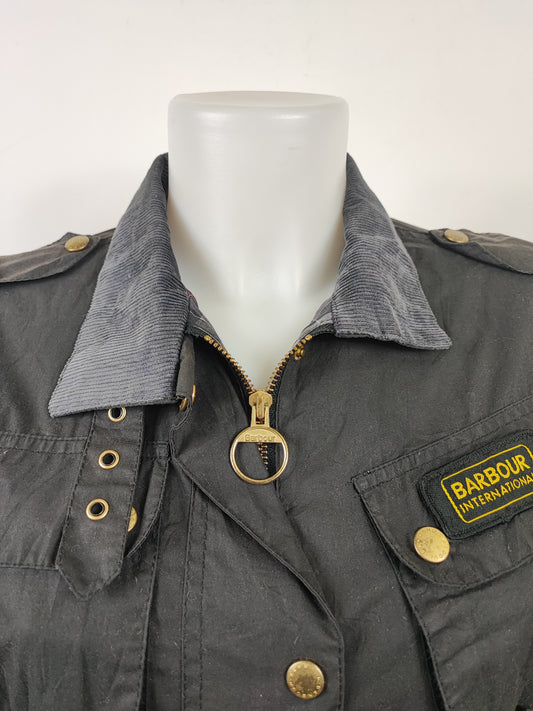 Giacca Barbour International Donna Medium UK12 -Lady Flyweight nternational Black Jacket UK12