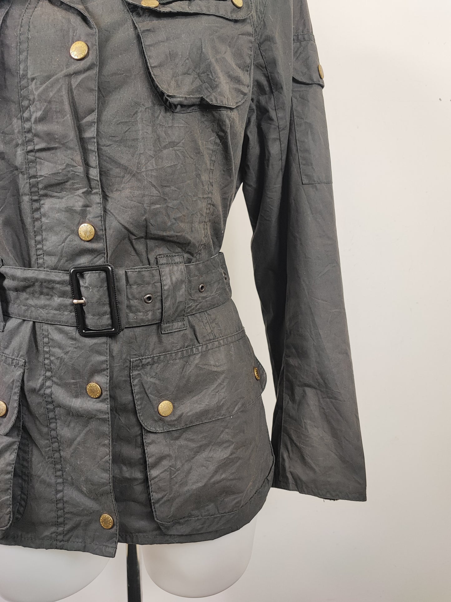 Giacca Barbour International Donna Medium UK12 -Lady Flyweight nternational Black Jacket UK12
