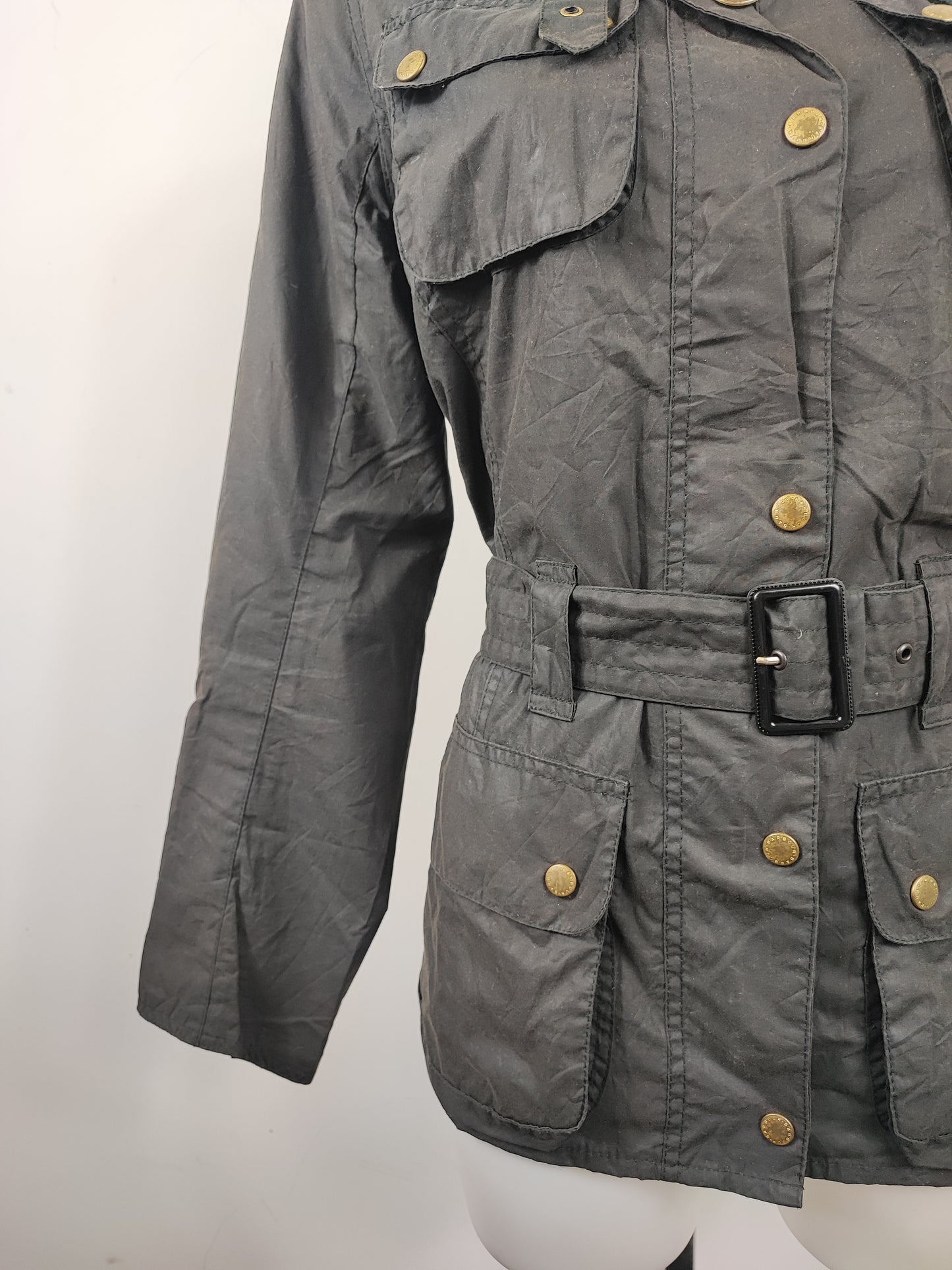 Giacca Barbour International Donna Medium UK12 -Lady Flyweight nternational Black Jacket UK12