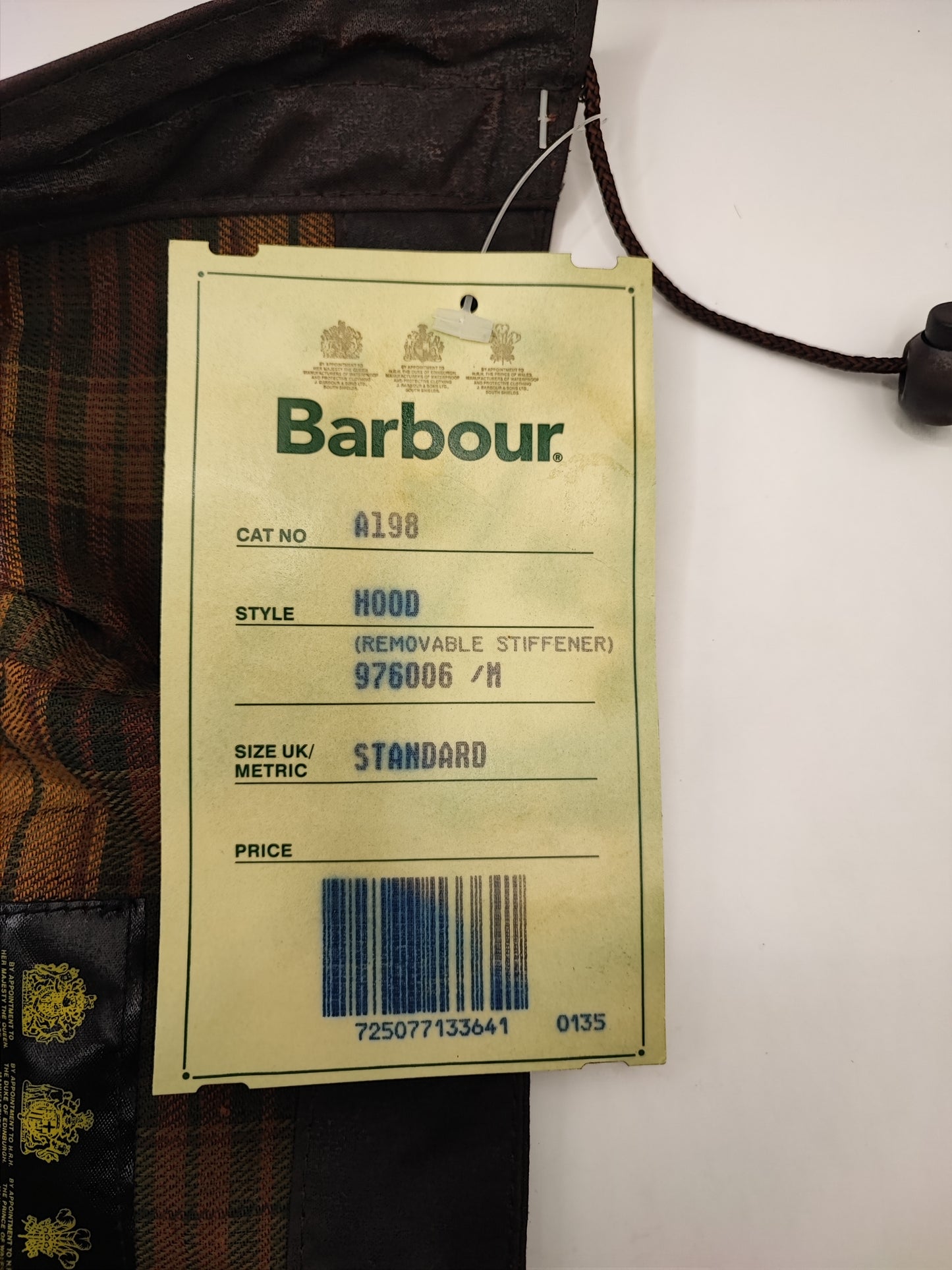 Cappuccio Barbour vintage marrone Taglia Unica - Brown Vintage Waxed Hood