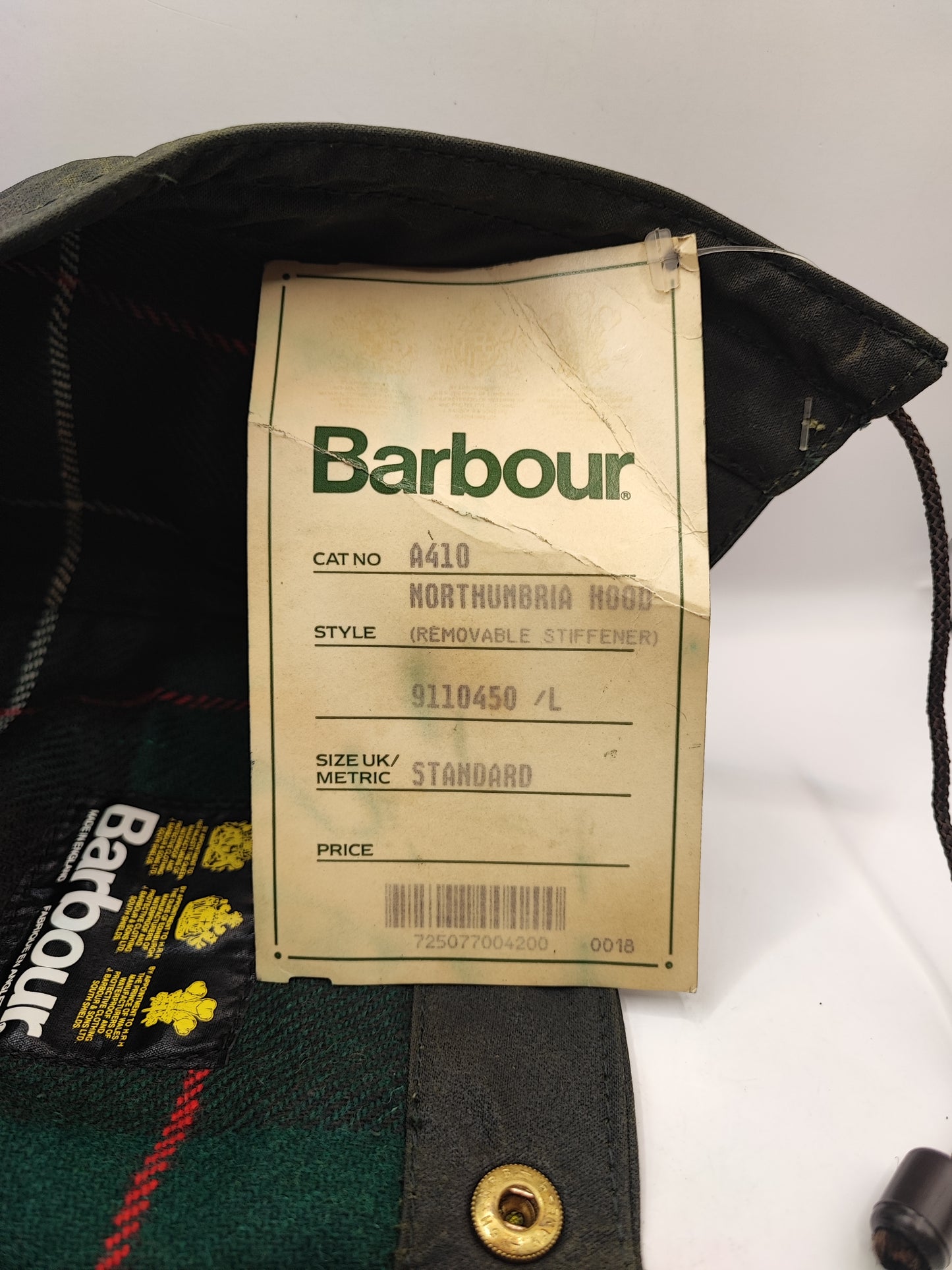 RARO Cappuccio Barbour vintage verde per Northumbria cerato Taglia Unica -Rare Northumbria Hood A410