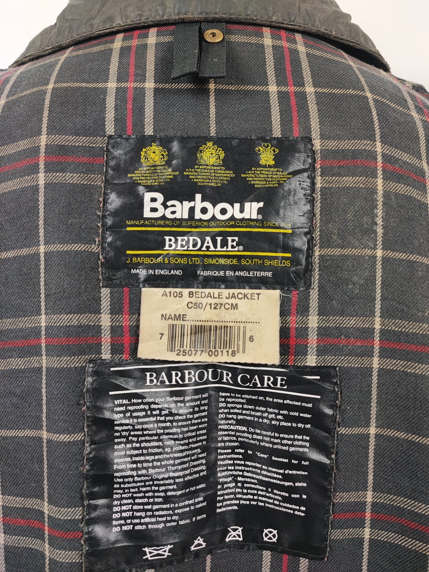 Barbour Giacca Bedale Uomo Blu Vintage C50/127 CM XXL Navy Waxed Bedale Vintage Jacket 2XL