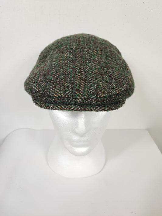 Coppola nuova inglese in lana verde scuro a spina di pesce - New English Green Wool Flat cap One size