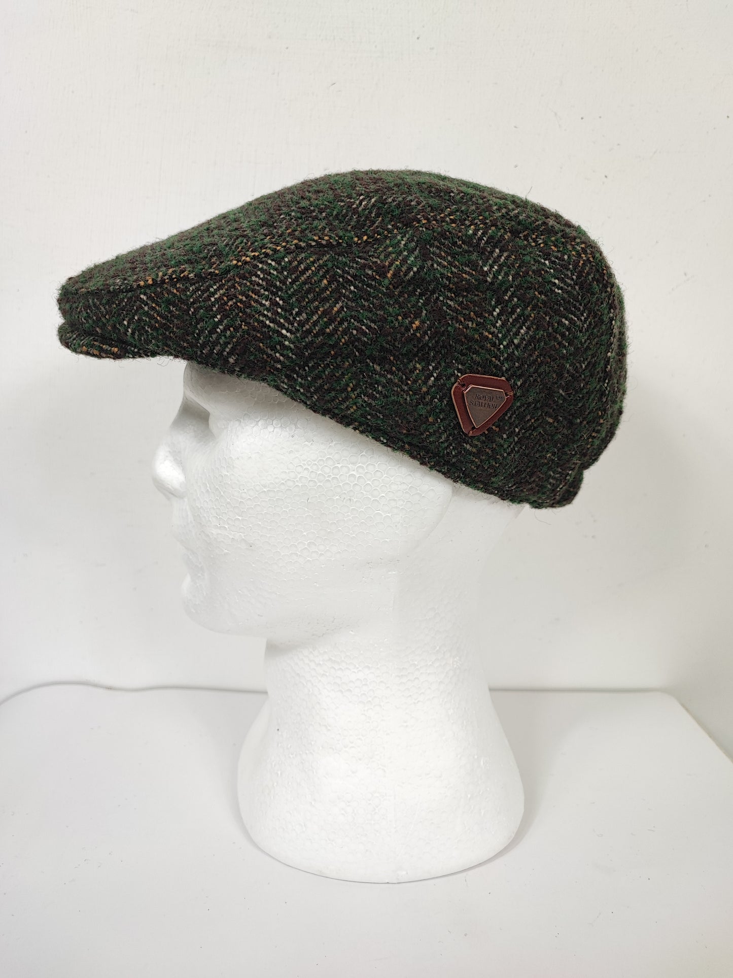 Coppola nuova inglese in lana verde scuro a spina di pesce - New English Green Wool Flat cap One size