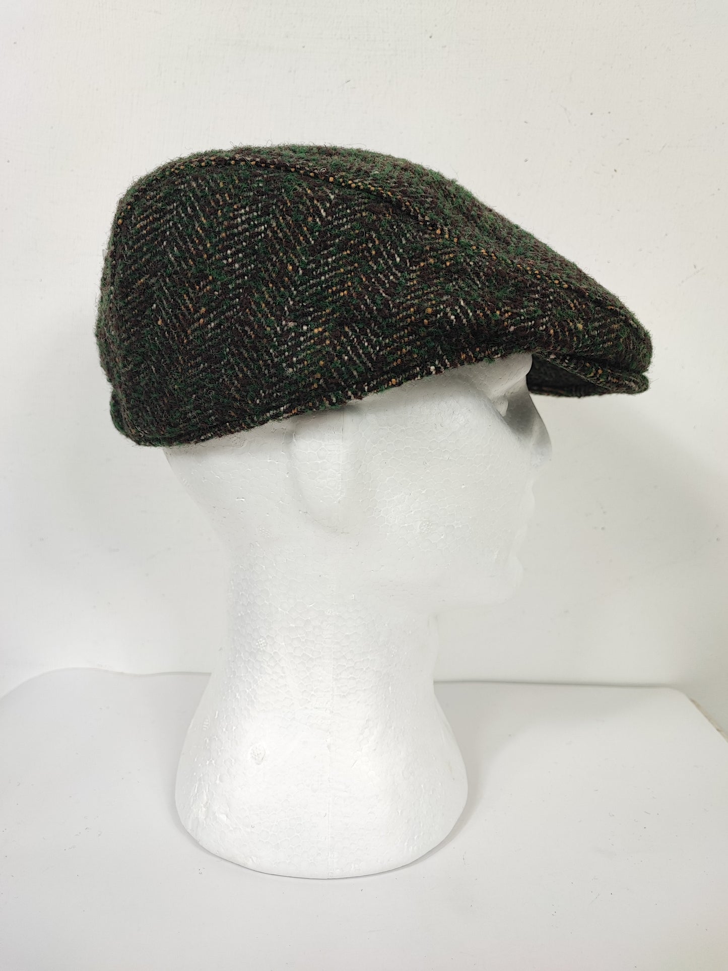 Coppola nuova inglese in lana verde scuro a spina di pesce - New English Green Wool Flat cap One size