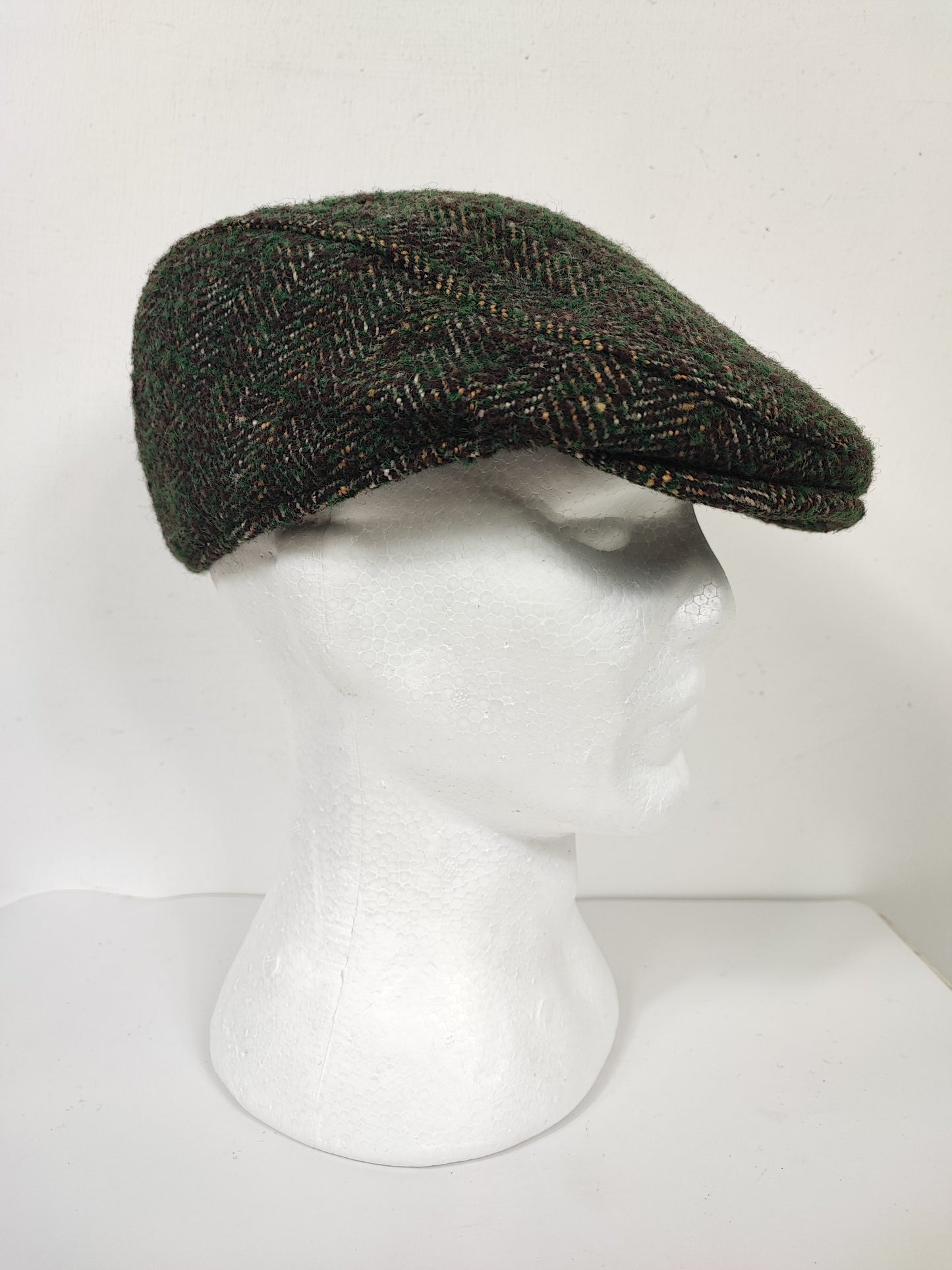 Coppola nuova inglese in lana verde scuro a spina di pesce - New English Green Wool Flat cap One size