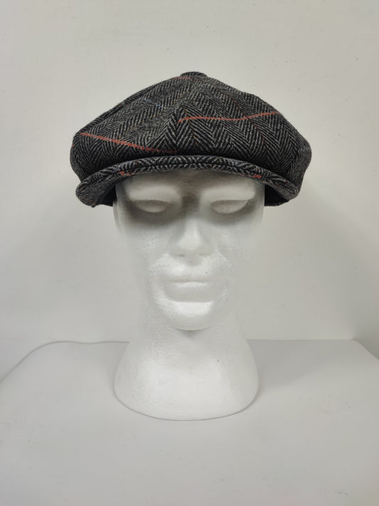 Coppola nuova inglese in lana in tweed grigia a otto spicchi stile Peaky Blinders