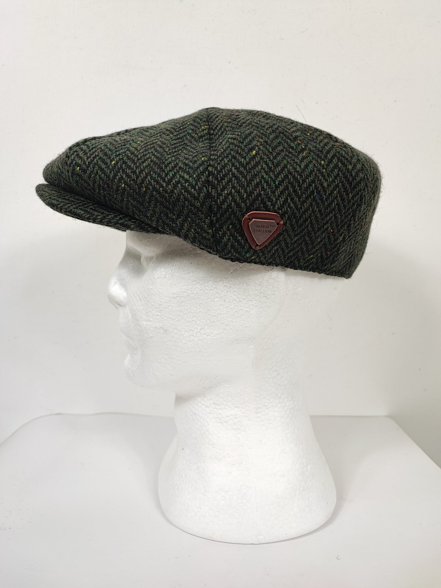 Coppola nuova in lana verde a spina di pesce a otto spicchi stile Peaky Blinders