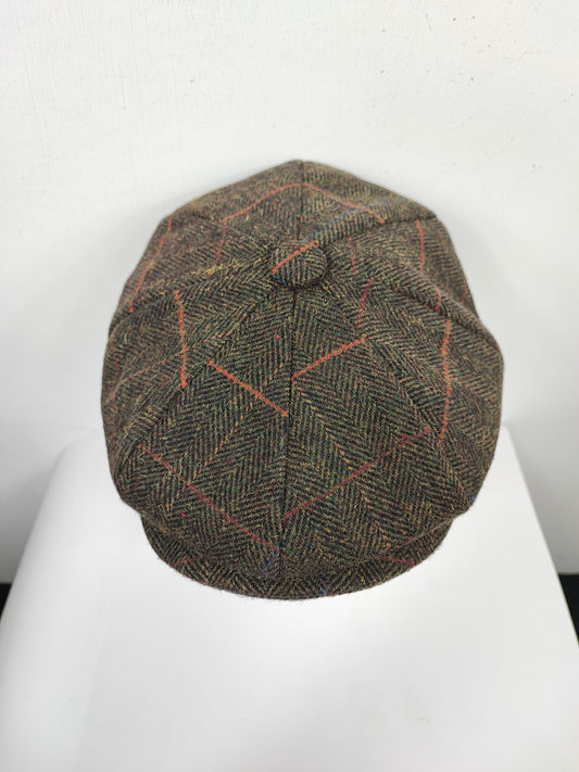 Coppola nuova in lana marrone in tweed colorato a otto spicchi stile Peaky Blinders