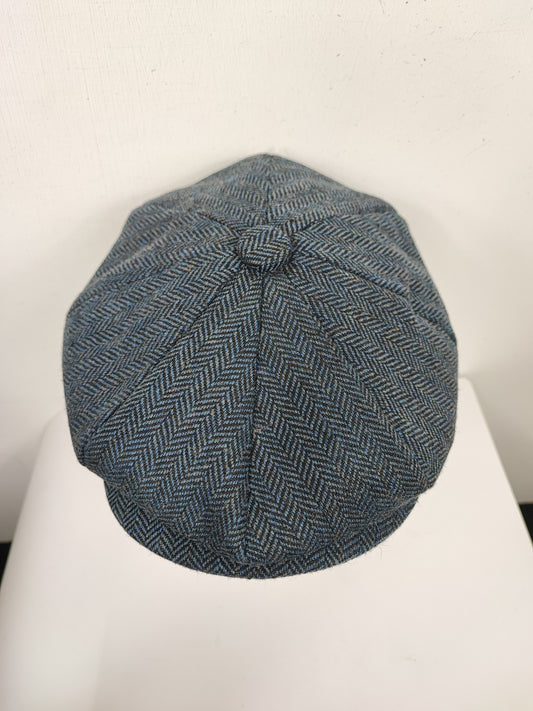 Coppola nuova in lana blu a spina di pesce inglese a otto spicchi stile Peaky Blinders