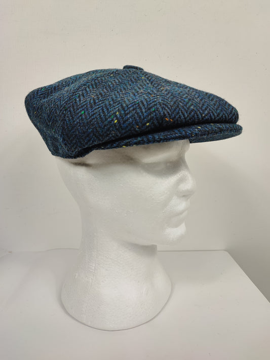 Coppola nuova inglese in lana a spina di pesce blu a otto spicchi stile Peaky Blinders