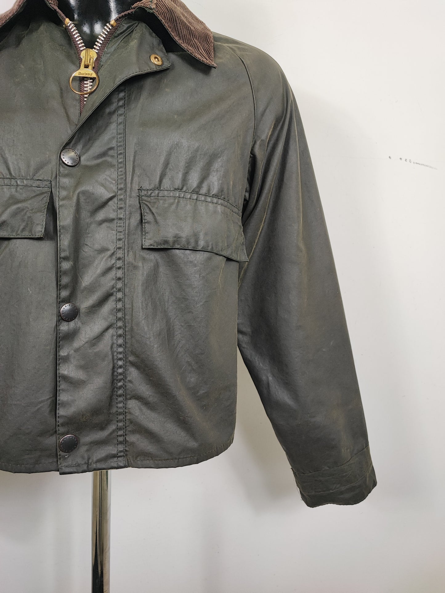 RARO Barbour Spey A130 Verde Small - Rare Green Spey Waxed Jacket Size Small A130