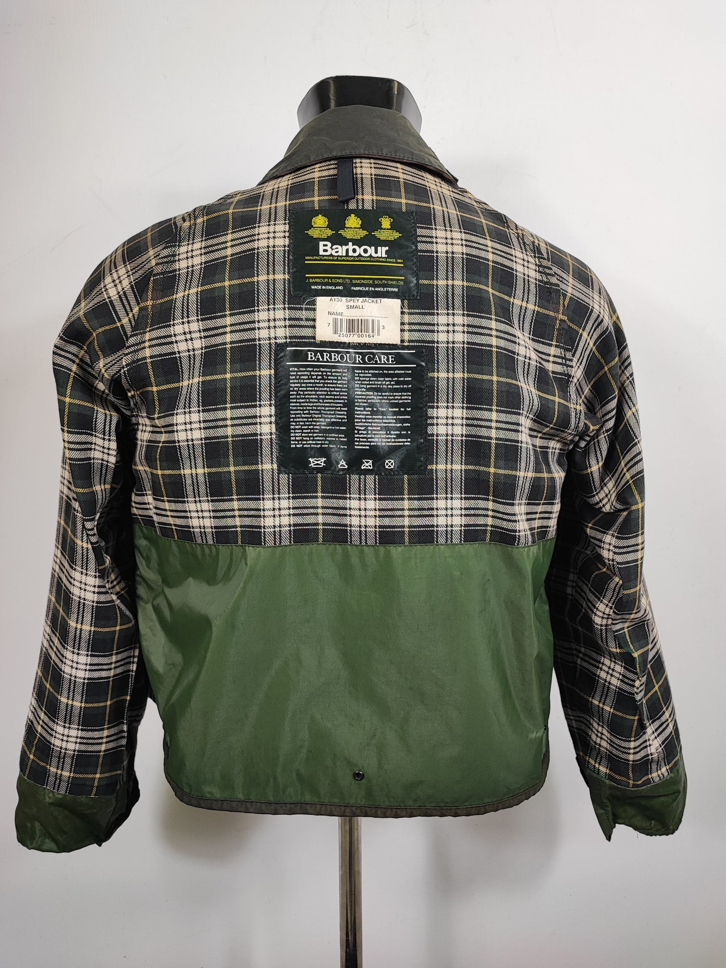 RARO Barbour Spey A130 Verde Small - Rare Green Spey Waxed Jacket Size Small A130