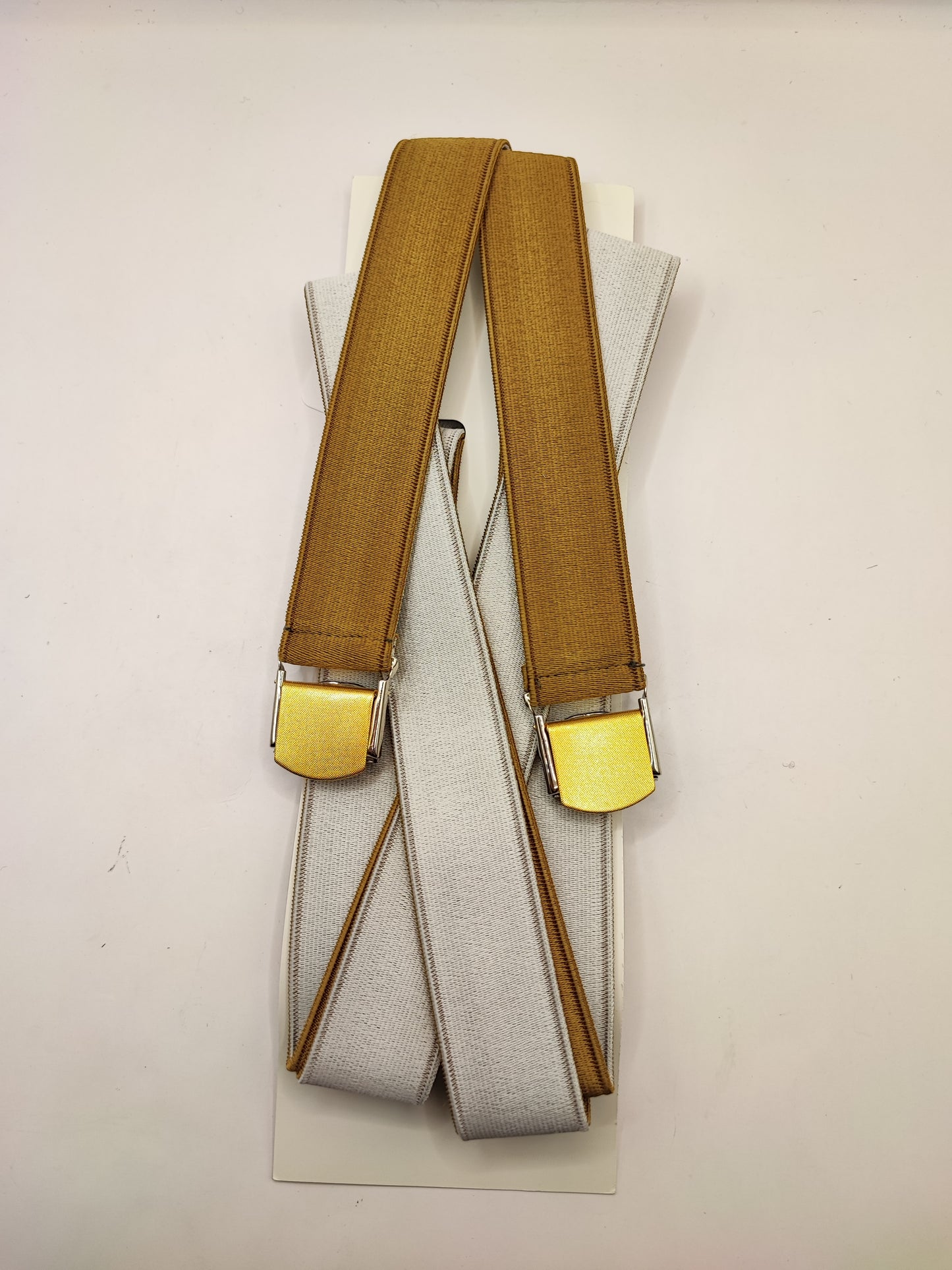 Bretelle da uomo beige scuro con inserti in pelle