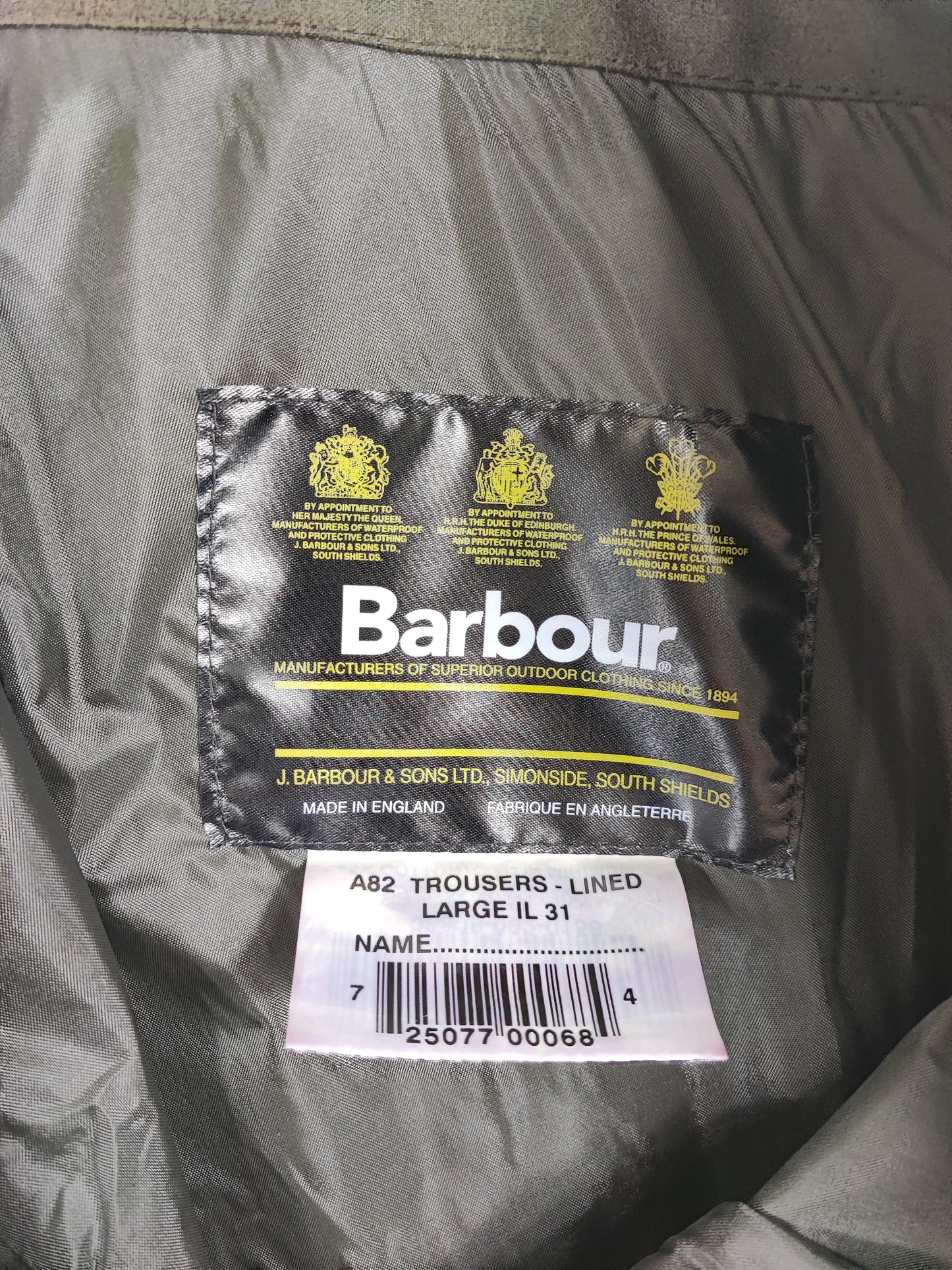 Cosciali vintage Barbour cerati verdi Large-  Wax Man Green lined trousers Size Large