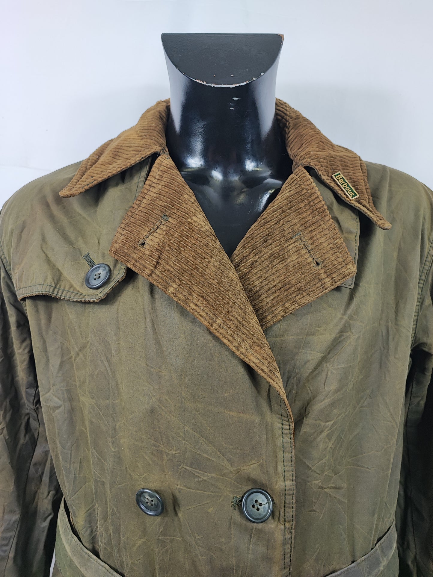 RARO Barbour Vintage Trench Coat verde cerato C38/97 cm Waxed Green Trench Coat Medium