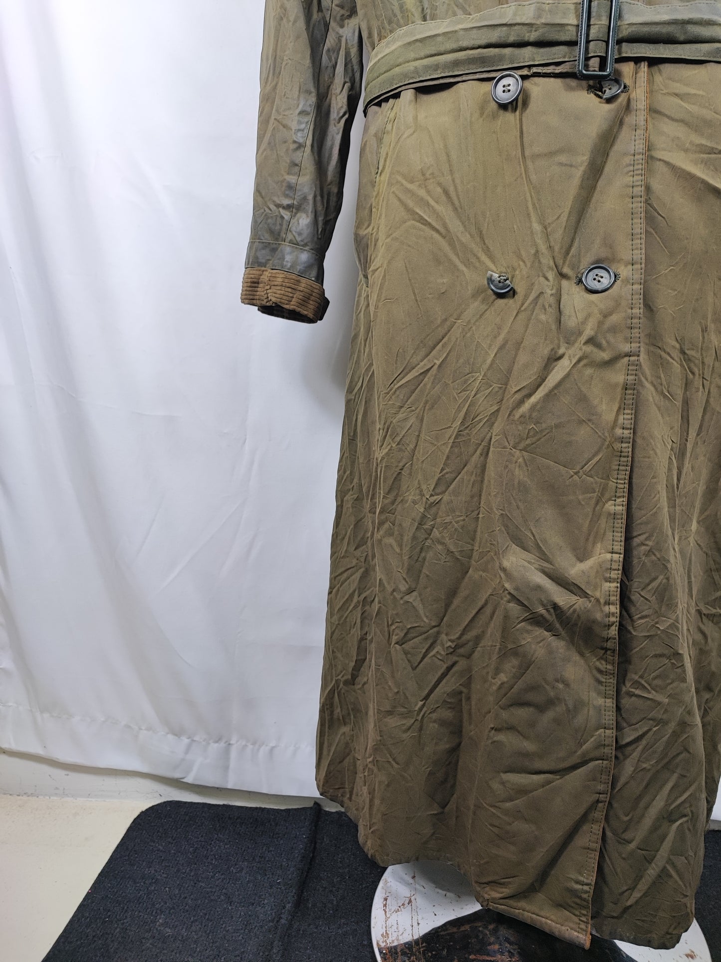 RARO Barbour Vintage Trench Coat verde cerato C38/97 cm Waxed Green Trench Coat Medium