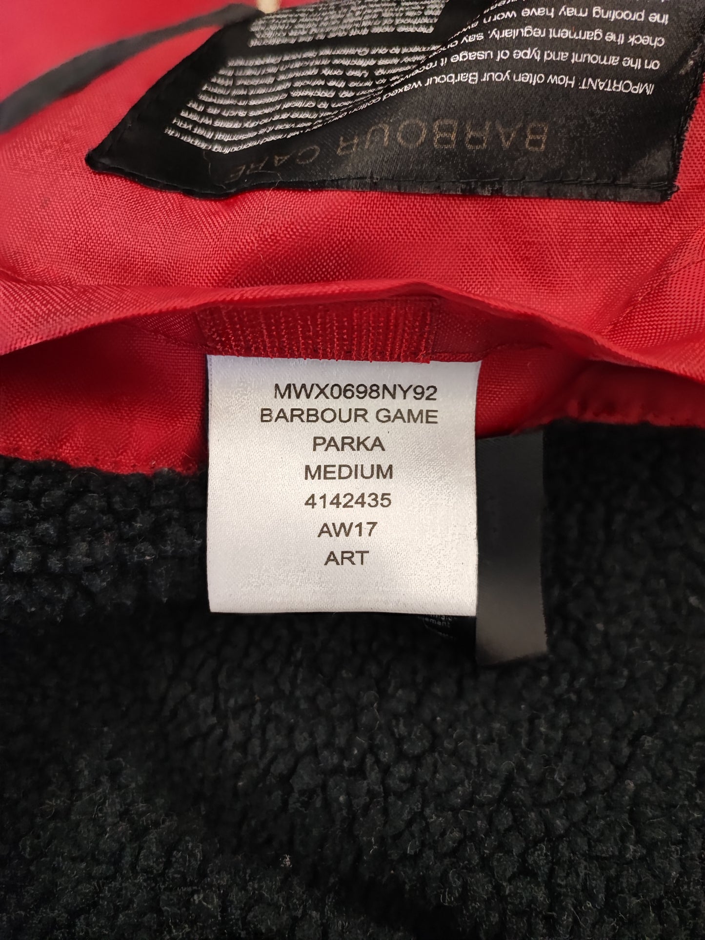 Game Parka Barbour blu con cappuccio Medium- Man Wax Navy Game Parka Size Medium