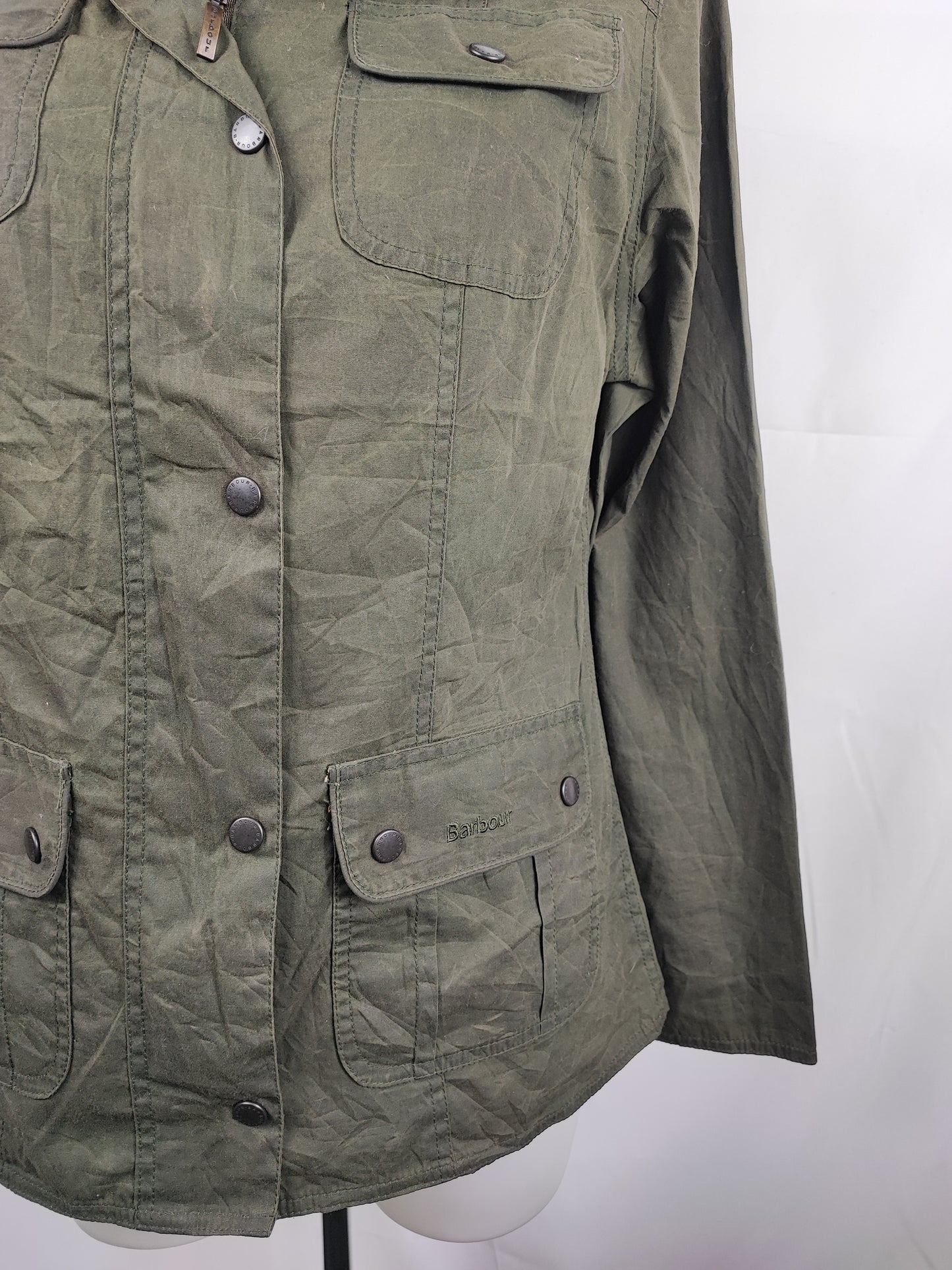 Giacca Barbour corta verde oliva Flyweight Wax jacket UK 12 - Green Wax Utility Jacket Size M