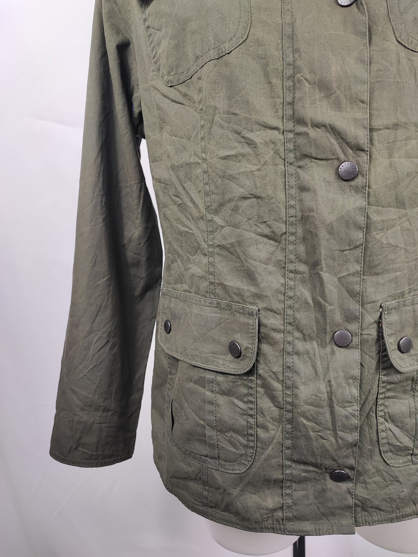 Giacca Barbour corta verde oliva Flyweight Wax jacket UK 12 - Green Wax Utility Jacket Size M