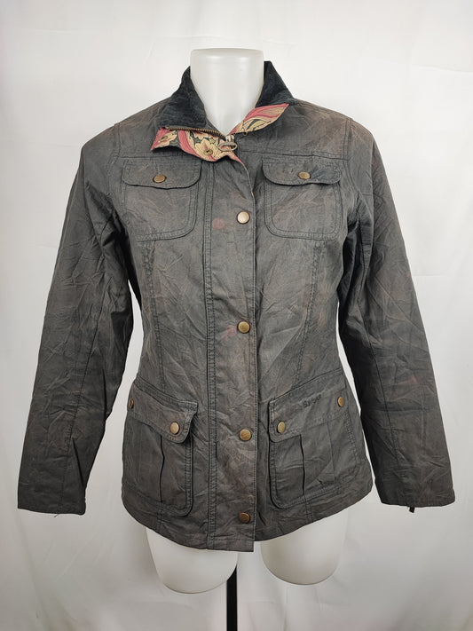 Barbour Morris da donna cerato Nero Small Uk10 - Lady Black Wax Ruskin Morris Jacket size Uk10 Small