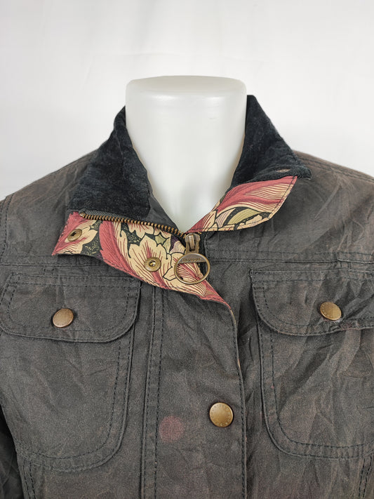 Barbour Morris da donna cerato Nero Small Uk10 - Lady Black Wax Ruskin Morris Jacket size Uk10 Small