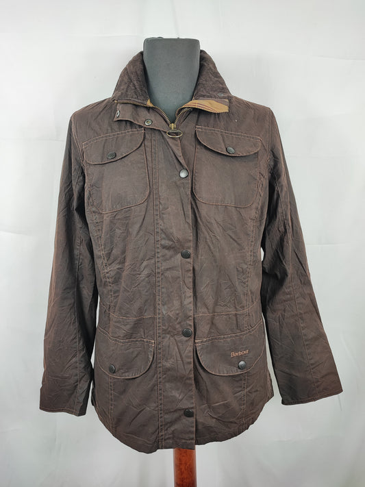 Giacca Barbour marrone cerata da donna Small Uk10 Lady brown Lighweight Sapper Jacket 10