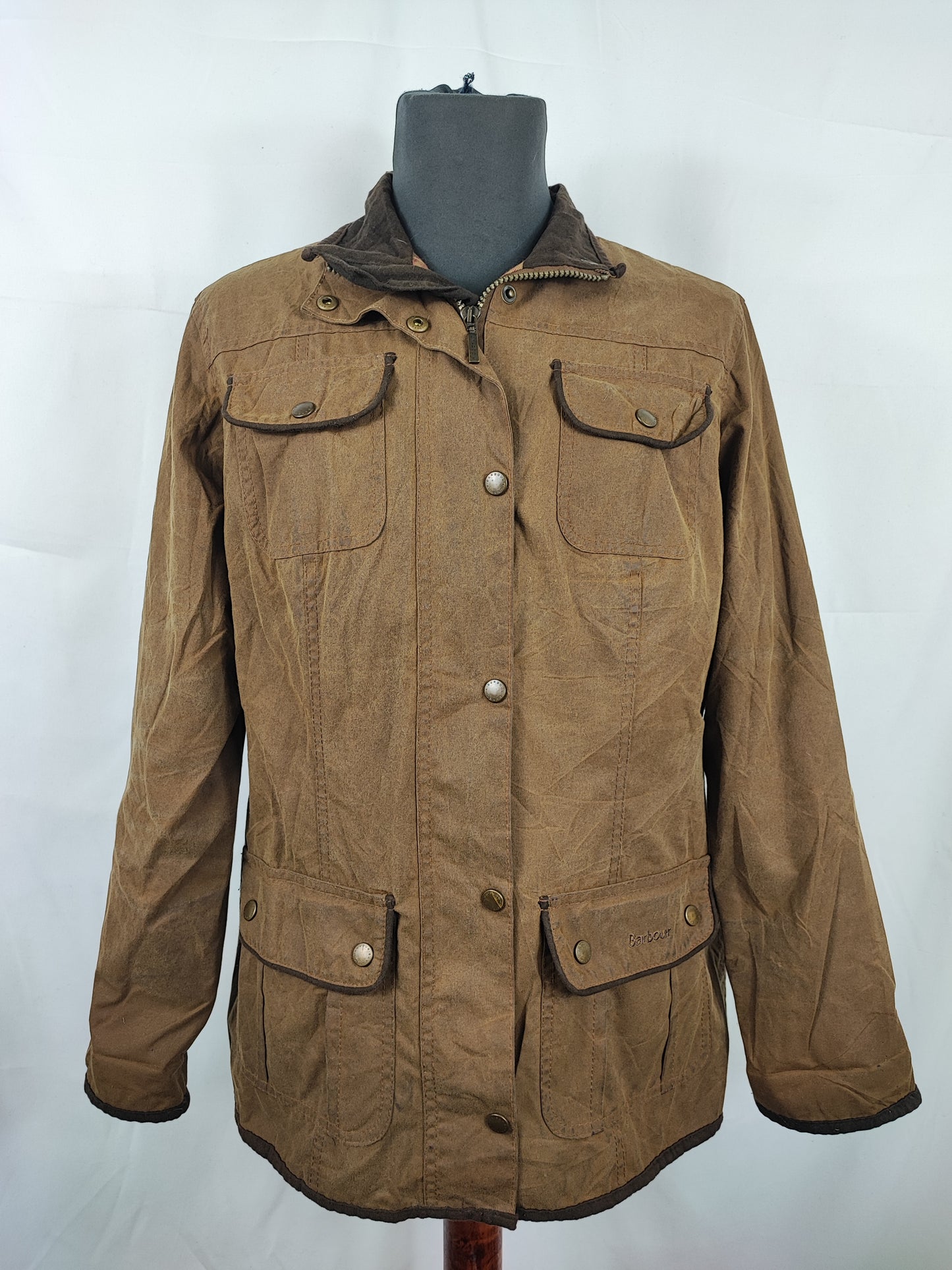 Barbour Giacca corta beige donna cerata Utility Tg. 42/44 Lady Beige Utility wax Jacket uk14