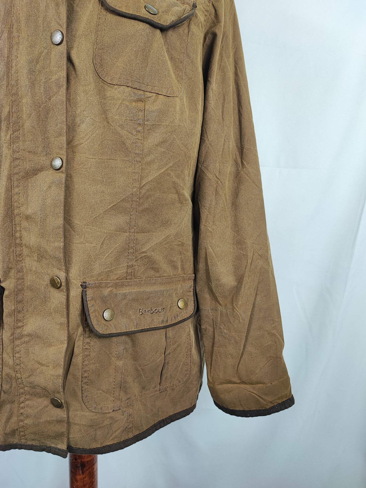 Barbour Giacca corta beige donna cerata Utility Tg. 42/44 Lady Beige Utility wax Jacket uk14