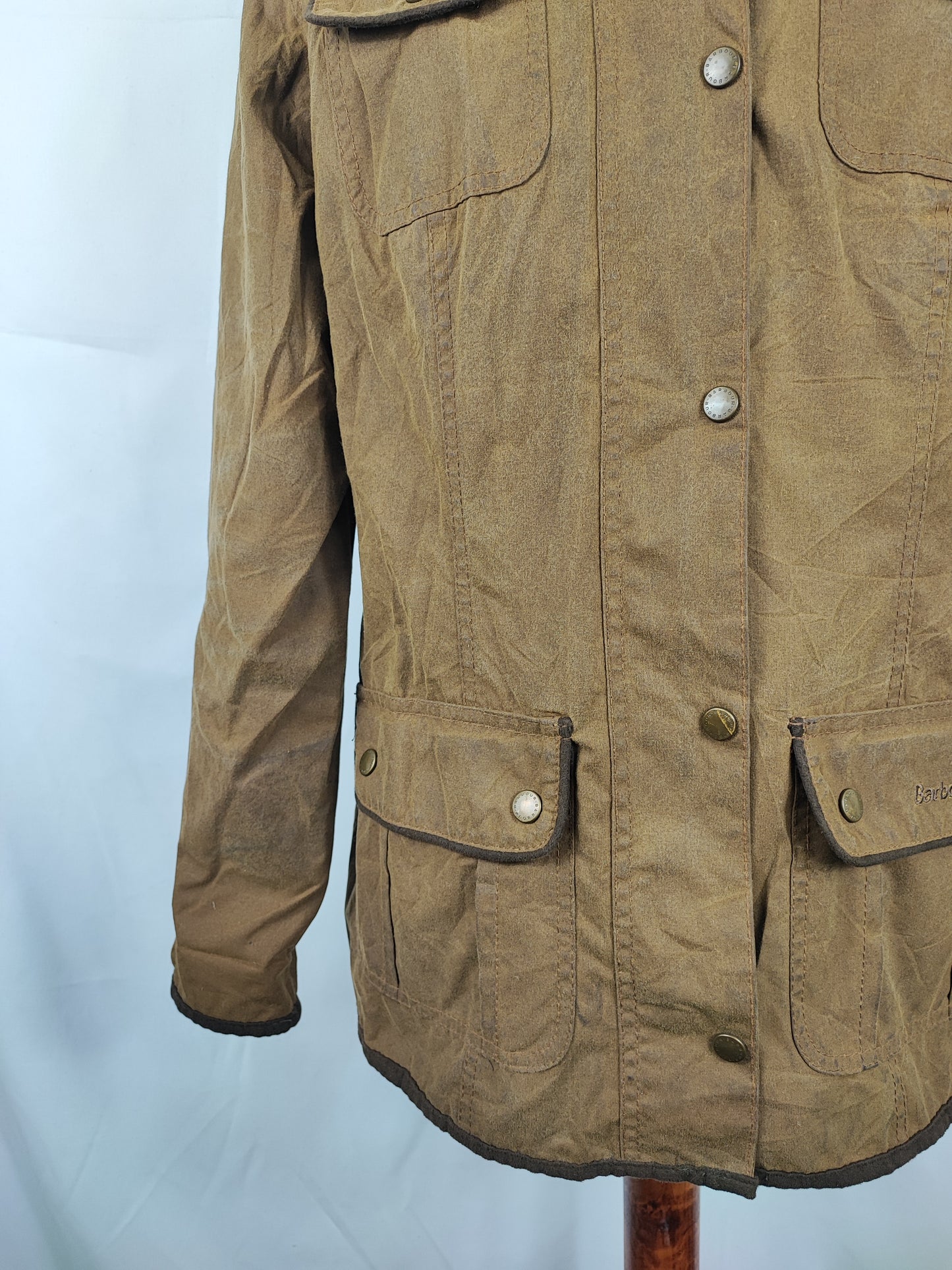Barbour Giacca corta beige donna cerata Utility Tg. 42/44 Lady Beige Utility wax Jacket uk14