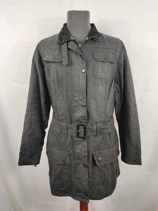 Giacca Barbour Unisex  con cintura nera utility mac UK16  tg.46 - Black Waxed Utility Mac Jacket UK16