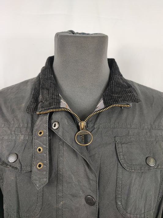 Giacca Barbour Unisex  con cintura nera utility mac UK16  tg.46 - Black Waxed Utility Mac Jacket UK16