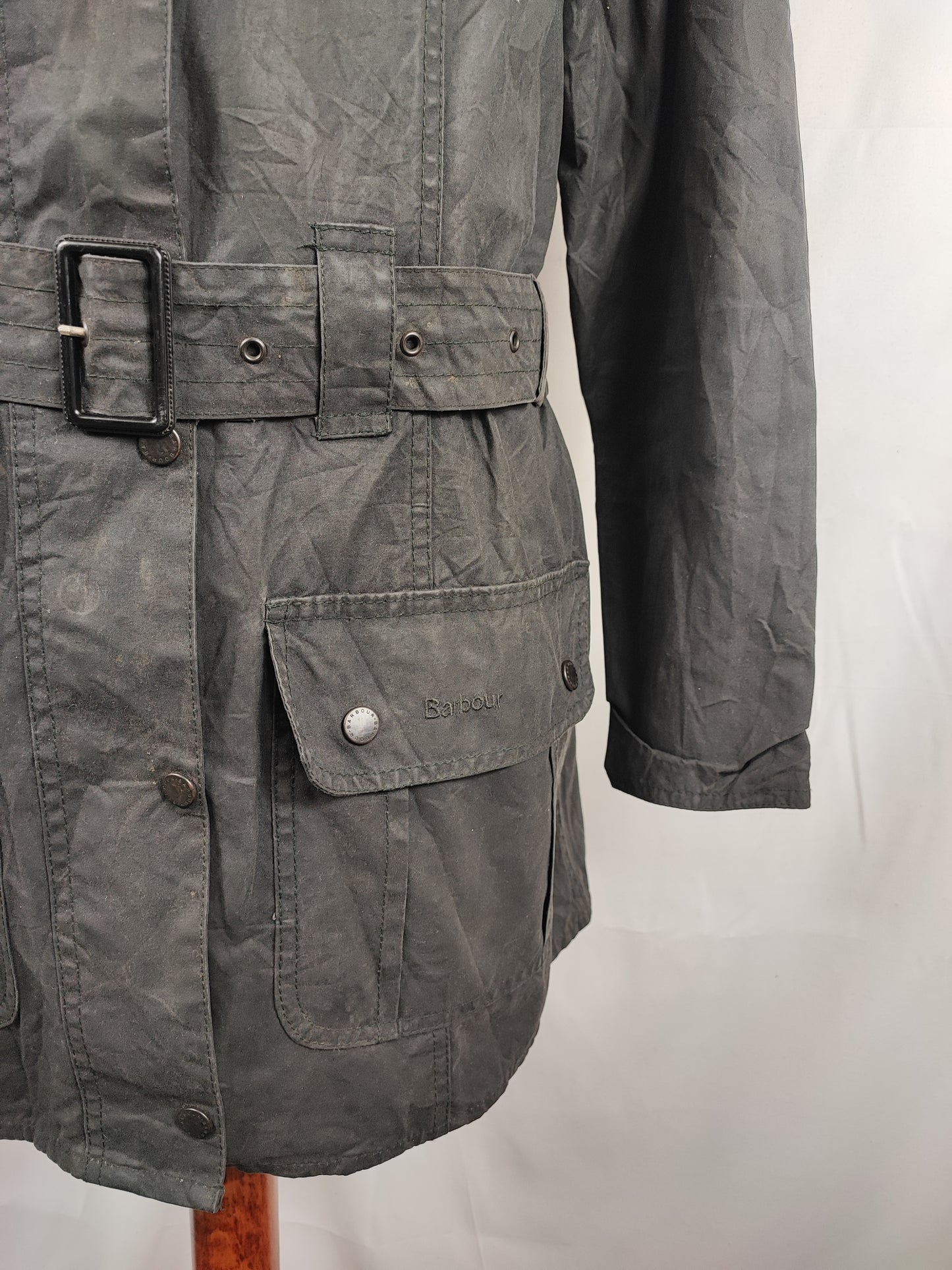 Giacca Barbour Unisex  con cintura nera utility mac UK16  tg.46 - Black Waxed Utility Mac Jacket UK16