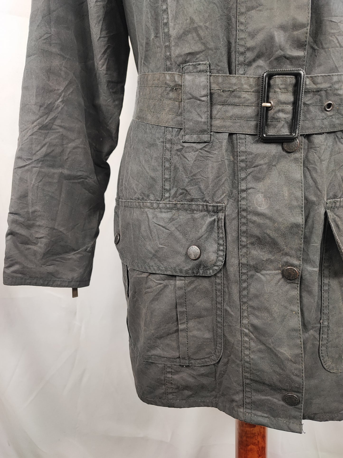 Giacca Barbour Unisex  con cintura nera utility mac UK16  tg.46 - Black Waxed Utility Mac Jacket UK16