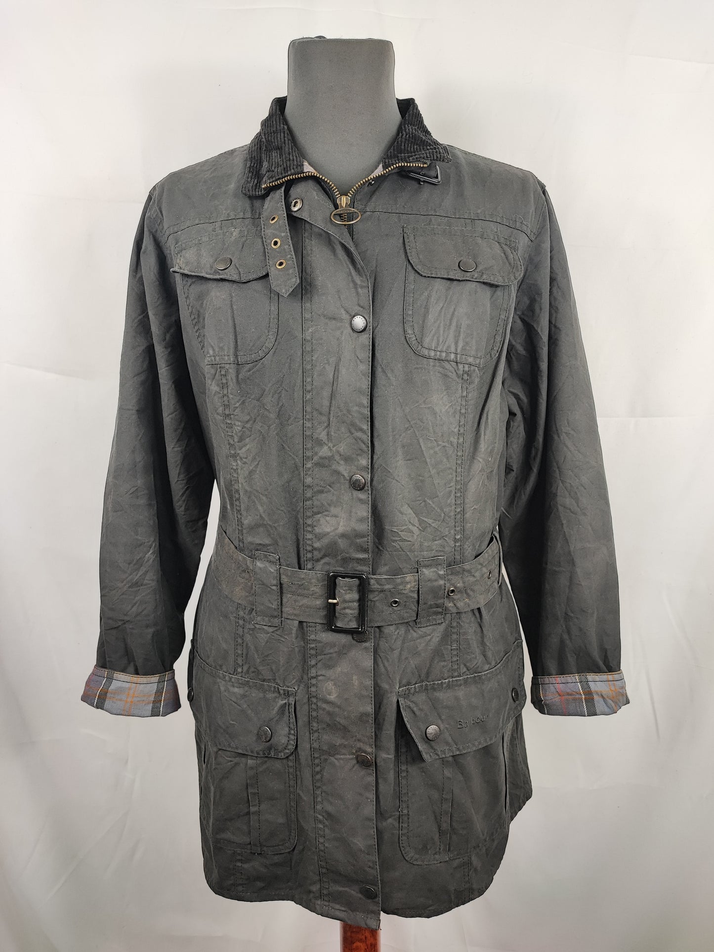 Giacca Barbour Unisex  con cintura nera utility mac UK16  tg.46 - Black Waxed Utility Mac Jacket UK16
