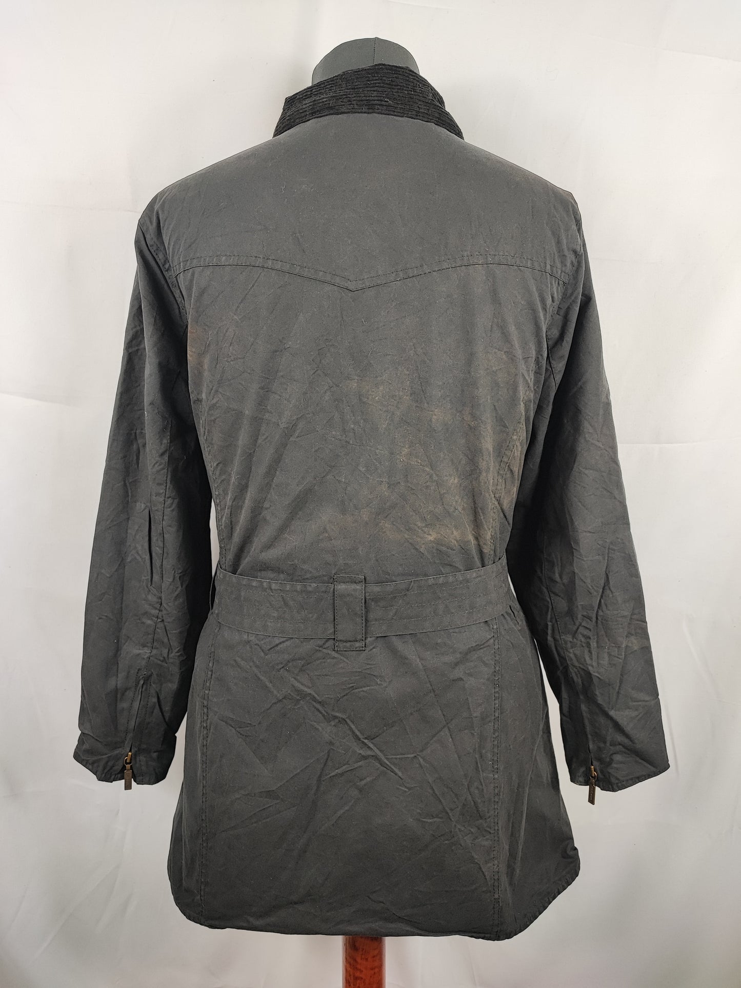 Giacca Barbour Unisex  con cintura nera utility mac UK16  tg.46 - Black Waxed Utility Mac Jacket UK16