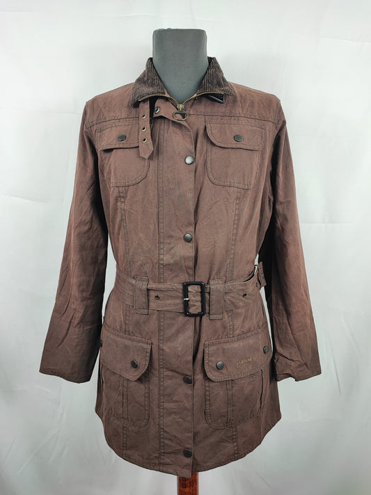 Giacca Barbour Donna con cintura marrone utility mac UK12 tg.42 - Brown Waxed Utility Mac Jacket UK12